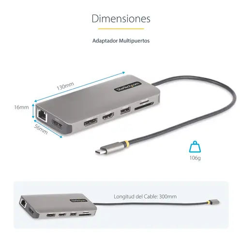 Adaptador Multipuerto USB-C de 3 Monitores HDMI/DP - 4K 60Hz Doble + 4K 30Hz HDMI y DP - Hub 4x USB-A - PD de 100W de Paso - Red Gigabit Ethernet - Lector de Tarjetas SD/MicroSD - Imagen 11
