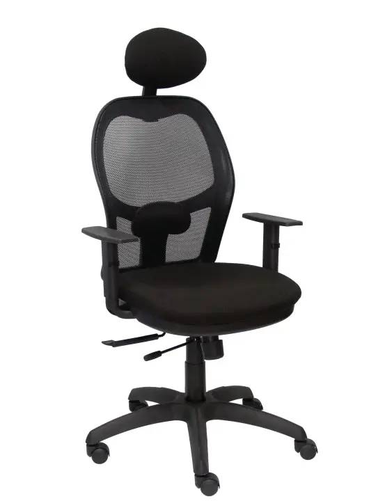 Silla Jorquera malla negra asiento bali negro con traslak y cabecero