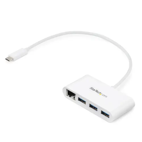 Concentrador USB 3.0 (5Gbps) de 3 Puertos con USB-C y Ethernet Gigabit - Hub Ladrón de USB Convencional - Blanco - Imagen 1