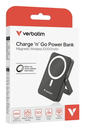Charge 'n' Go Magnetic Wireless Polímero de litio 10000 mAh Cargador inalámbrico Negro - Imagen 3