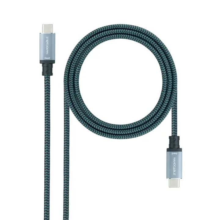 Cable USB 3.1 Gen2 10Gbps 5A, 4K/60Hz, USB-C/M-USB-C/M, Gris/Negro, 2 m