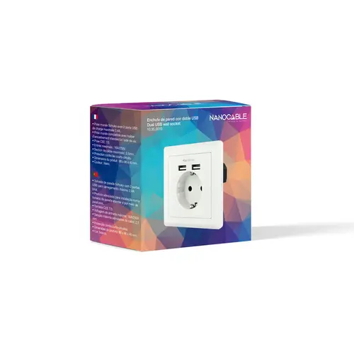 Base de enchufe de pared tipo schuko con 2 tomas USB Max. 2.4A, blanca - Imagen 8
