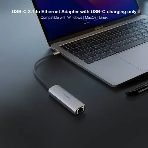 Adaptador USB-C 3.1 a RJ45, con PD 100W, USB-C/M, Aluminio, Color Gris, 18 cm - Imagen 3