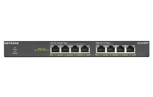 GS308PP No administrado Gigabit Ethernet (10/100/1000) Energía sobre Ethernet (PoE) Negro - Imagen 1