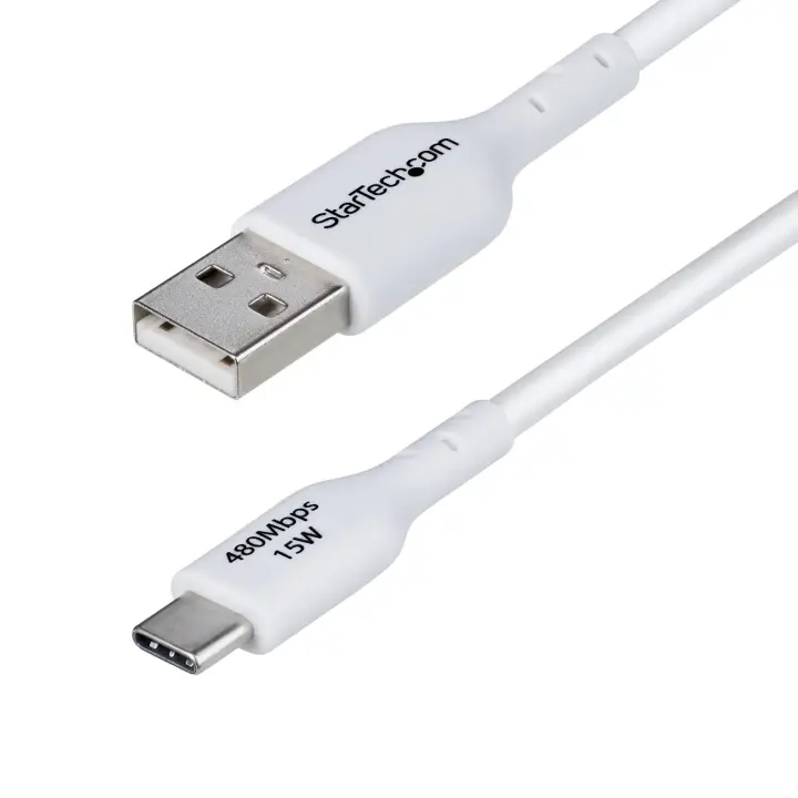 Cable de Carga USB-A a USB-C Blanco de 2m - Cable de Carga USB Tipo C - Carga Rápida de 3A - Cable de Transferencia de Datos USB 2.0 - TPE