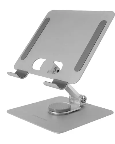 MA-RST, Soporte para Tablet y Convertibles 2en1 hasta 13", Giratorio 360º + Ajustable en Altura y Ángulo 180º, Soporte Tablet Plegable de Acero Liviano, Antideslizante, Gris Plateado - Imagen 1
