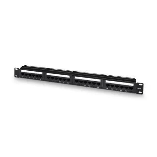 Panel De Parcheo De 24 Puertos RJ45 Cat.6 UTP, 19" 1U Dual IDC Con Gestion De Cables, Negro - Imagen 1