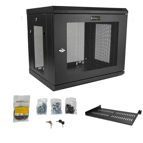 Armario Rack de Pared para Servidores 9U 19"2 Columnas y Estante 1U - Rack de Servidores de Montaje en Pared - Rack Ventilado para Equipo de Red - Imagen 7