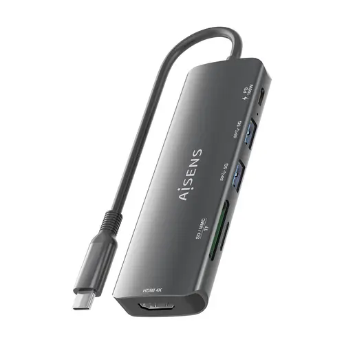 USB-C Dock 6 en 1, USB-C A, 1x HDMI, 2x USB-A, 1x USB-C PD 100W, 1x SD, 1x MicroSD, Gris, 15cm - Imagen 8