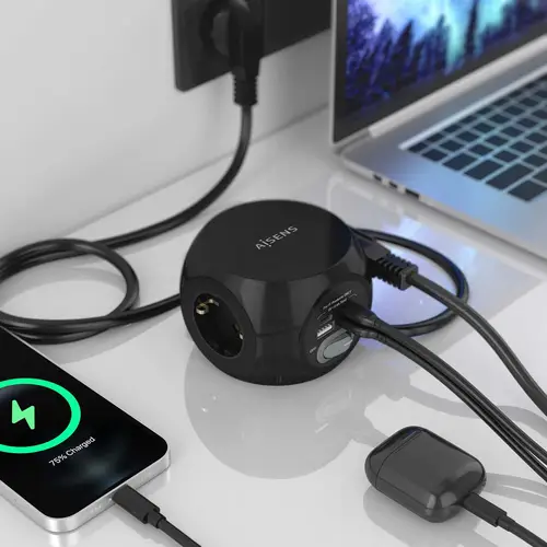 Regleta de Enchufes Sobremesa Multifuncion con 3 Tomas + 2xUSB-C, 2xUSB-A, 1.4M, Negro - Imagen 4