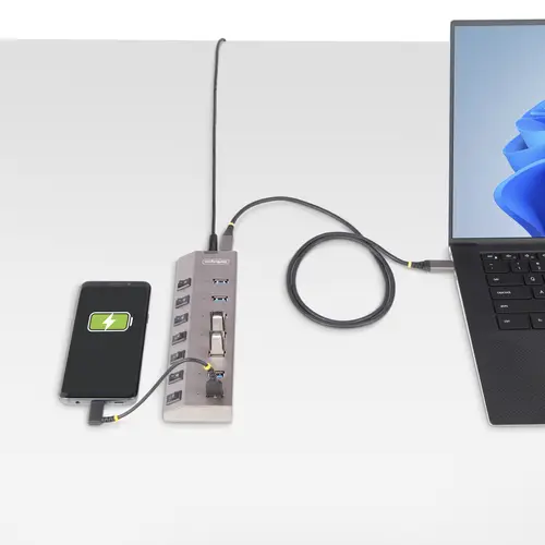 Hub USB-C Autoalimentado de 7 puertos con Interruptores Individuales - Concentrador USB 3.0 a 5 Gbps con Fuente de Alimentación - Ladrón USB Tipo C a USB-A - BC 1.2 - Imagen 9