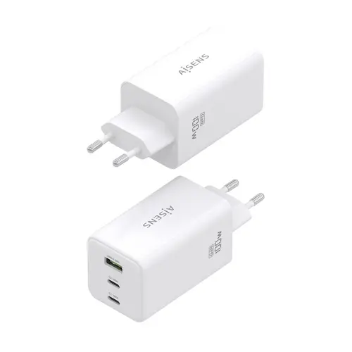 Cargador GaN 100W, 2x USB-C PD3.0 QC4.0 QC5.0, 1x USB-A QC3.0, Blanco - Imagen 3