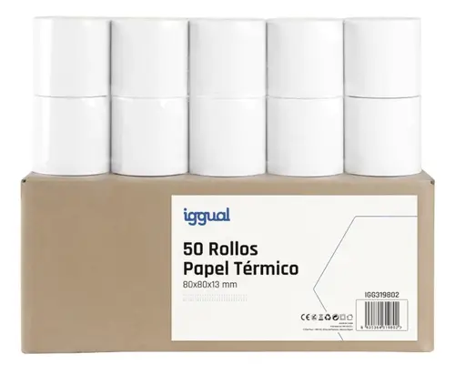 iggual Caja 50 rollos papel térmico sin BPA 80x80