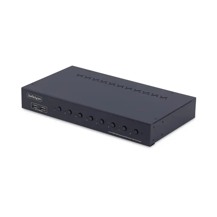 Switch KVM de 8 Puertos HDMI 4K 60Hz - Conmutador KVM HDMI 2.0 con Kit de Montaje 1U para Rack - con Hub USB de 4 Puertos - Conmutado por Botón y Teclas de Acceso Rápido - TAA