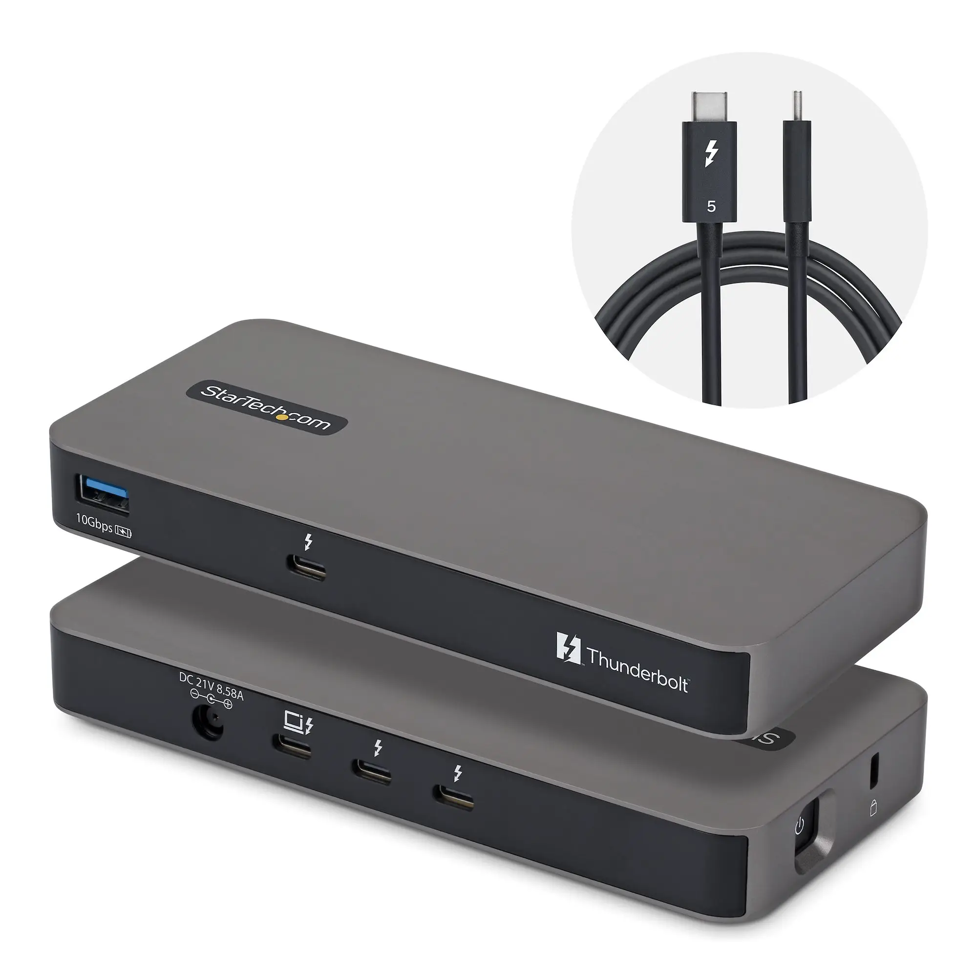 Hub Thunderbolt&trade  5 de 4 Puertos con KVM Thunderbolt Share - 80/120Gbps - Multipantallas 8K - PD 140W - USB-A 10Gbps - TB4 y USB4 - Para MacBook M4 Pro M4 Max M5
