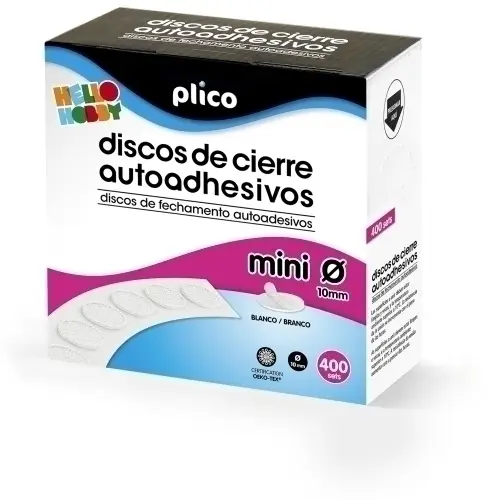 CAJA 400 DISCOS PLICO CIERRE TEXTIL ADH. 10MM BL