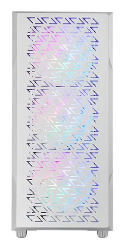 MC-GEO, Caja Gaming ATX, 4x Ventiladores FRGB Rainbow 12cm, Panel Frontal Mesh Geométrico, Ventana Lateral Cristal Templado, Semitorre PC Doble Cámara, Soporte Refrigeración Líquida, Blanco - Imagen 1