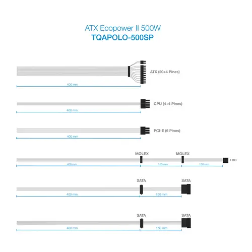 TQAPOLO-500SP unidad de fuente de alimentación 500 W 20+4 pin ATX ATX Plata - Imagen 5