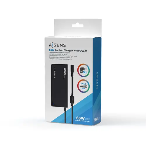 Cargador 65 W Automatico Universal Multitension Para Portatil Con 9 Conectores + USB-A QC.3.0 - Imagen 7