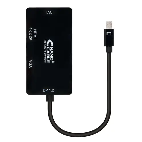 Conversor Mini DisplayPort a VGA / HDMI, 3 en 1, DP 1.2/M-VGA/H-HDMI/H 4K, Negro, 15 cm - Imagen 1