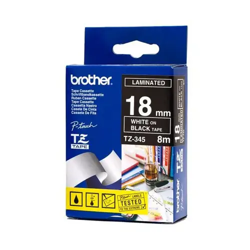 TZ-345 cinta para impresora de etiquetas Blanco sobre negro - Imagen 1