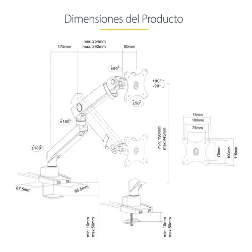 ARMSLIM2USB3 soporte para monitor 86,4 cm (34") Escritorio Negro - Imagen 15