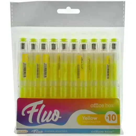 OFFICE BOX MARCADOR FLUORESCENTE FLUO RECARGABLE AMARILLO PACK 10..
