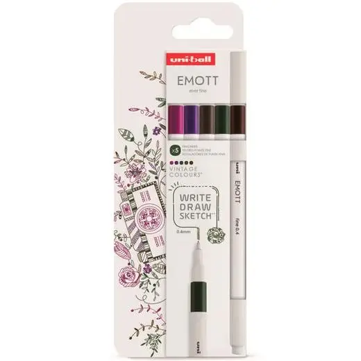 UNIBALL EMOTT ROTULADORES DE ESCRITURA Y DIBUJO COLORES VINTAGE ESTUCHE 5 UD