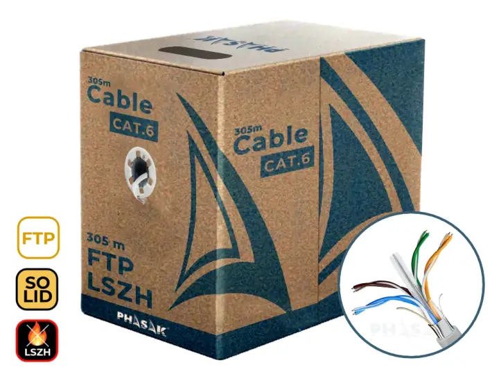 Bobina de Cable de Red Cat.6 FTP LSZH Sólido AWG23 CCA 305M - PHR 6312