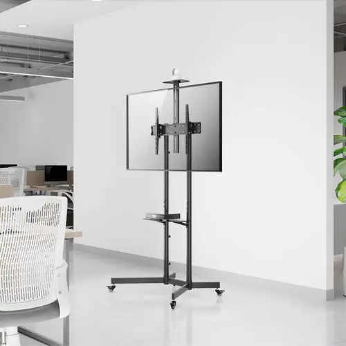 Soporte De Suelo Eco Con Rueda, Bandeja Para DVD Y Soporte De Cámara Para Monitor/TV 45kg De 37-70, Negro - Imagen 6