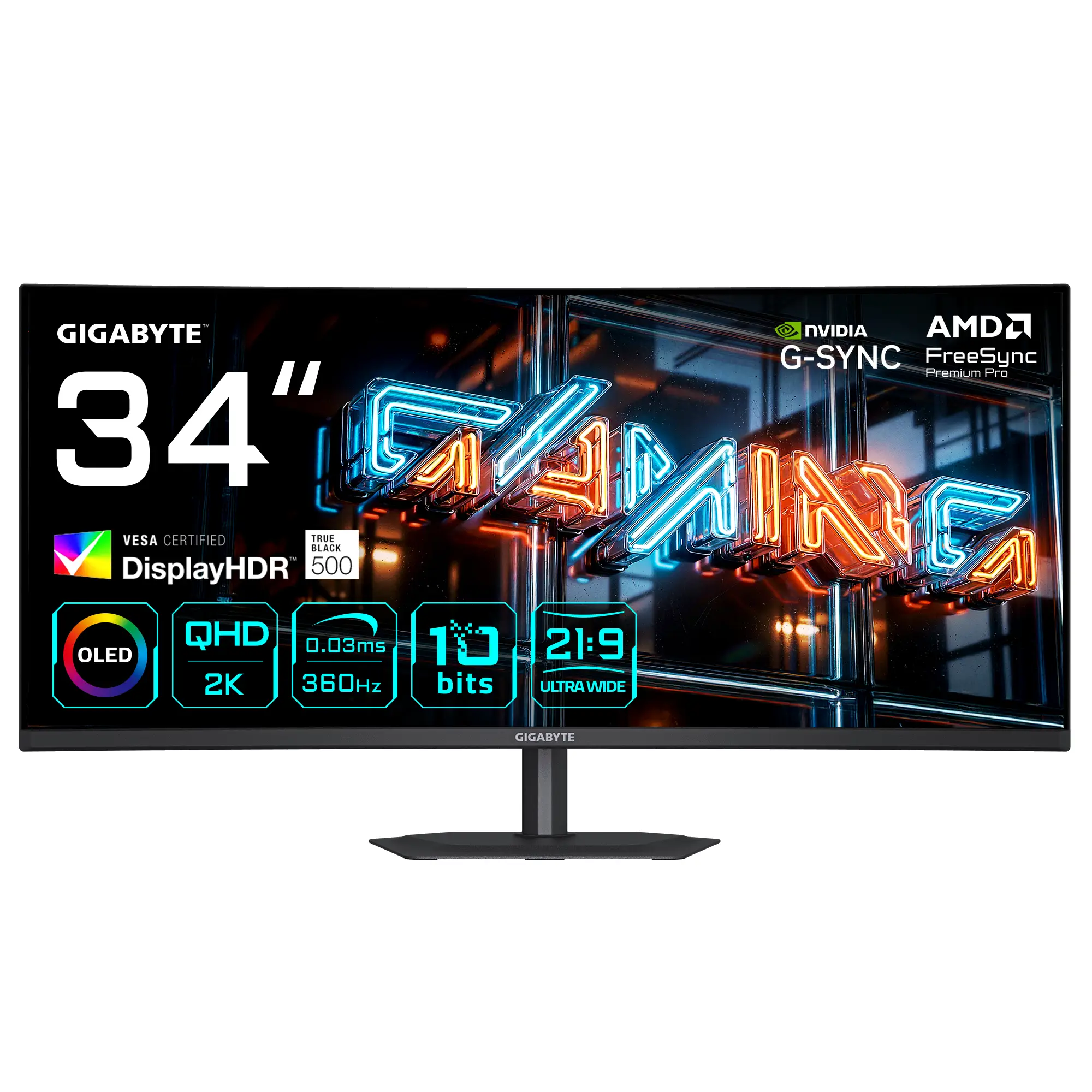 MO34WQC36 Monitor Gaming Curvo 34 WQHD - 3440 x 1440, 360Hz, 0.03ms, KVM, 300 cd/m², FreeSync Premium Pro, DisplayHDR True Black 500, HDMI 2.1, DisplayPort 2.1