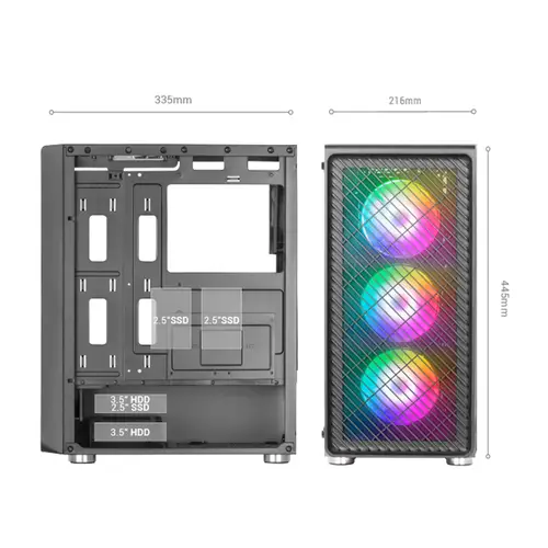 MC-F, Semitorre Gaming ATX, Ventana Completa Cristal Templado, Frontal Metal-Mesh, 4X Ventiladores ARGB 120mm, Negro - Imagen 6