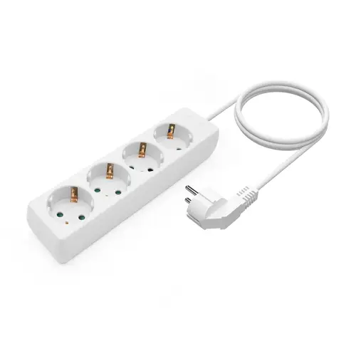 Base Multiple 4 Tomas Sin Interruptor Con Cable 3x1.5mm2, Blanco, 1.4m - Imagen 2
