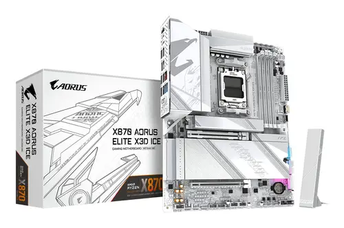 X870 AORUS ELITE X3D ICE Placa Base - Compatible con procesadores AMD Ryzen 9000, VRM digital de 16+2+2 fases, hasta 9000Hz DDR5 (OC), 2xPCIe 5.0 + 2xPCIe 4.0, Wi-Fi 7, LAN 2.5GbE, USB 4 - Imagen 1