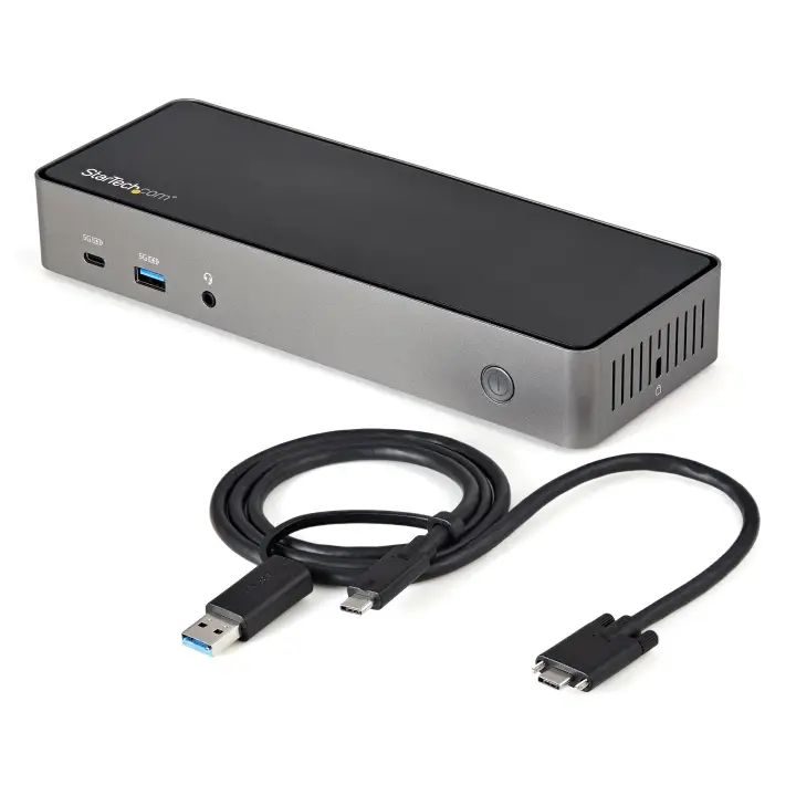 Docking Station USB-C y USB-A 10Gb - Replicador de Puertos Híbrido Universal para 3 Monitores DisplayPort y HDMI 4K de 60Hz - PD 85W - Hub Ladrón USB de 6 Puertos - Audio - Red Gigabit