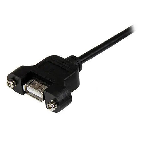 Cable Alargador de 30cm USB 2.0 para Montar Empotrar en Panel - Extensor Macho a Hembra USB A - Negro - Imagen 2