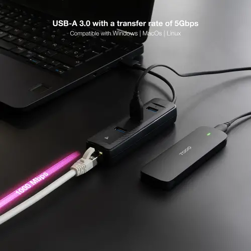 Hub USB-A 3.0 a 3xUSB-A 3.0 + RJ45, USB-A/M- USB-A/M-RJ45/H, Negro, 15 cm - Imagen 4