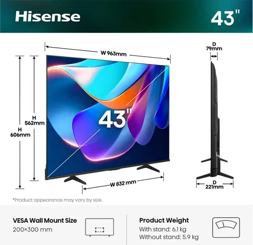 43A6S 109,2 cm (43") 4K Ultra HD Smart TV Wifi Negro - Imagen 2