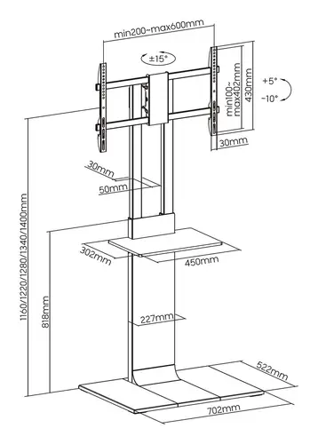 Soporte de Suelo con Bandeja DVD para Monitor/TV 50kg de 37-86, Negro-Marrón - Imagen 6