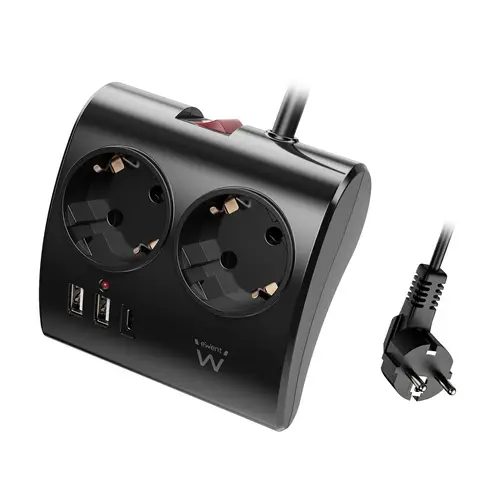 EW3871 base múltiple 1,5 m 3 salidas AC Interior Negro - Imagen 1