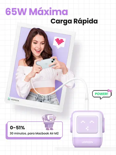 Nexode RG 65W 3-Port GaN Ordenador portátil, Teléfono móvil, Ratón, Portátil, Batería portátil, Teléfono Rosa Corriente alterna Carga rápida Interior - Imagen 7
