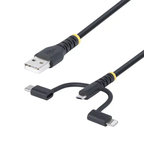 Cable Multicarga Resistente USB de 1m - Lightning/Micro-USB/USB-C - Certificado Apple MFi - Recubrimiento de Aramida - Cable Cargador USB Tipo C 3 en 1 - para iPhone/iPad/Android - Imagen 1