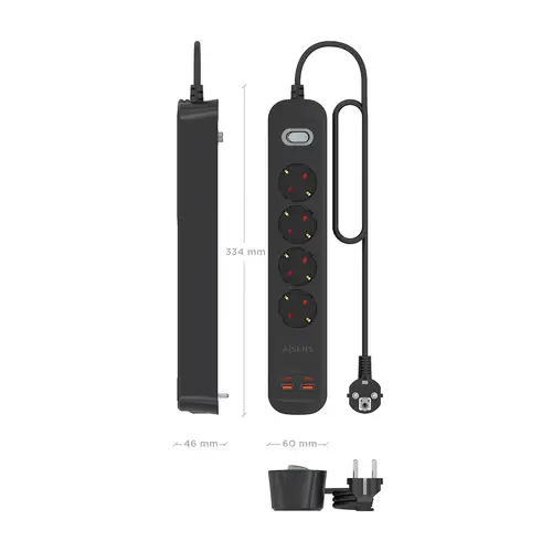 Regleta de Enchufes Multifuncion con 4 Tomas + Cargador PD3.0 20W 2xUSB-C, 2xUSB-A, 1.4m, Negro - Imagen 4