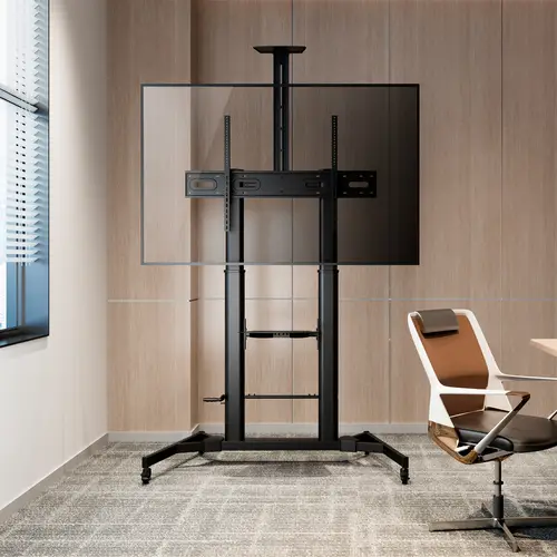 Soporte de Suelo ECO con Ruedas y Manivela, Bandeja para DVD y Soporte de Cámara para Monitor/TV 100Kg de 60-100, Negro - Imagen 5