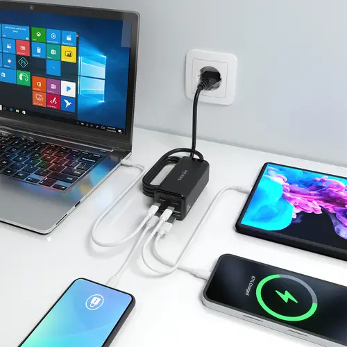 Cargador Sobremesa GaN 100W, 3x USB-C PD3.0 QC4.0 QC5.0, 1x USB-A QC3.0, Negro - Imagen 5