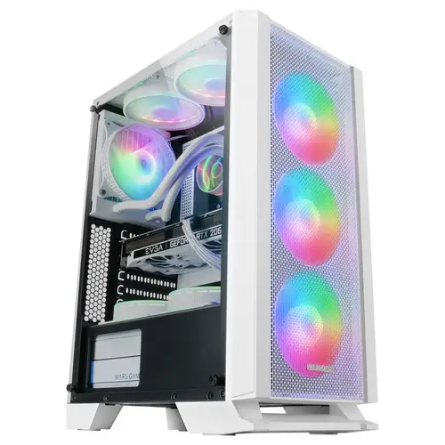 MC-C, Caja PC ATX, Panel Frontal Metal-Mesh, Cristal Templado, 3 Ventiladores Frontales FRGB 120mm, Blanco - Imagen 2