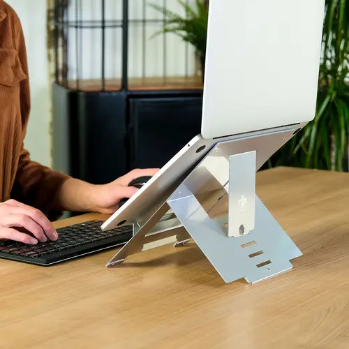Soporte para portátil R-Go Riser Flexible, elevador plegable ajustable para portátil, ergonómico, aluminio Hylite, plata - Imagen 5