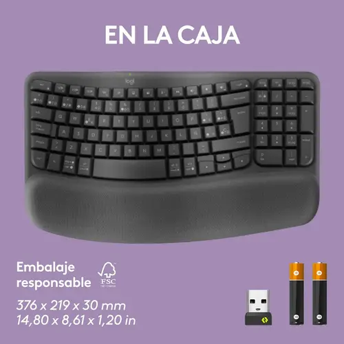 Wave Keys, teclado ergonómico inalámbrico con reposamanos acolchado, escritura cómoda y natural, Easy-Switch, Bluetooth, Logi Bolt, multisistema operativo, Windows/Mac,QWERTY Español, Grafito - Imagen 15