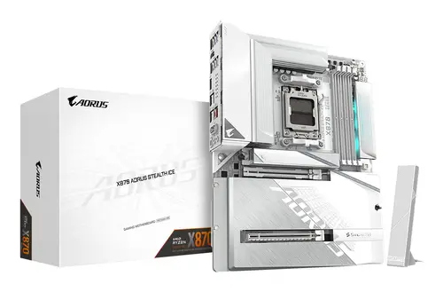 X870 AORUS STEALTH ICE Placa Base  Compatible con procesadores AMD Ryzen 9000, VRM digital de 16+2+2 fases, hasta 8200 MHz DDR5 (OC), 2 x PCIe 5.0 + 2 x PCIe 4.0, Wi-Fi 7, LAN 5 GbE, USB 4 - Imagen 1