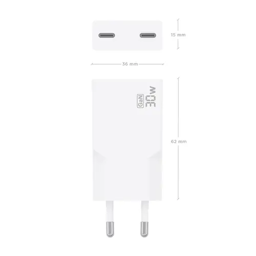 Cargador Ultra Delgado GaN 30W, 2xUSB-C PD3.0, Blanco - Imagen 4